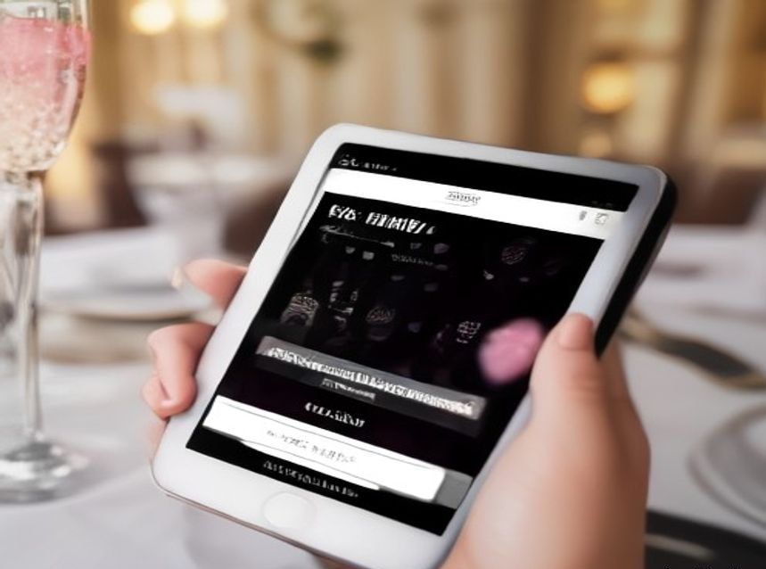 Guest using a tablet gallery at a wedding reception table