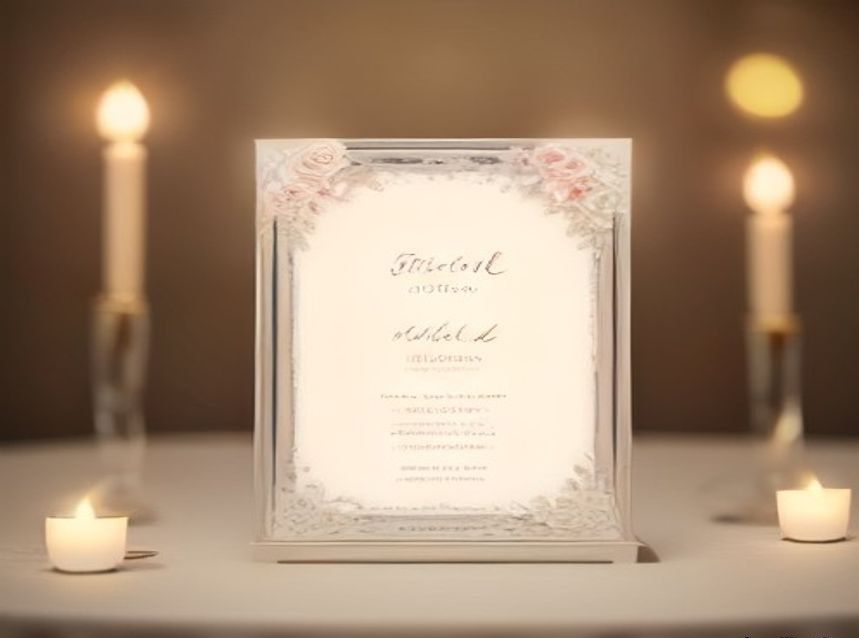 Calm wedding table card with flowers and candles