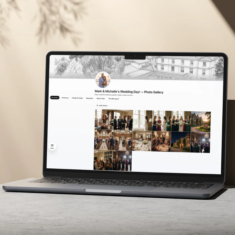 Live wedding slideshow on screen