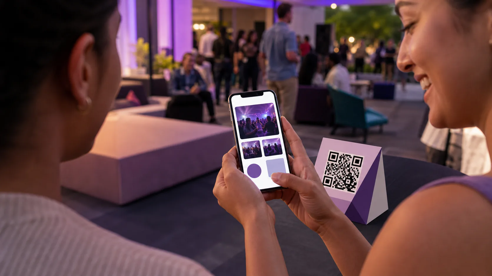 Festival attendee opening a shared event gallery through a QR code
