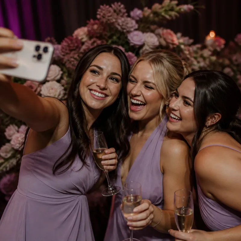 Bridesmaids taking a selfie at the reception